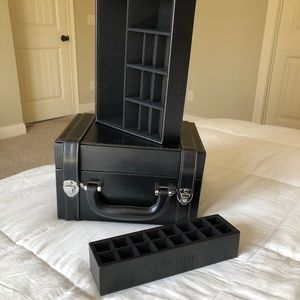Super CUTE Rare Auth BOBBI BROWN Black Leather Deluxe Makeup Cosmetic Case 🧳